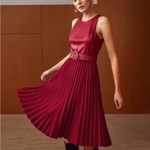 Red and Burgundy Pleated Dress